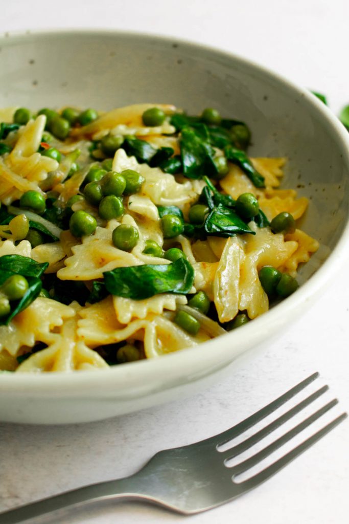 pasta with peas and spinach.