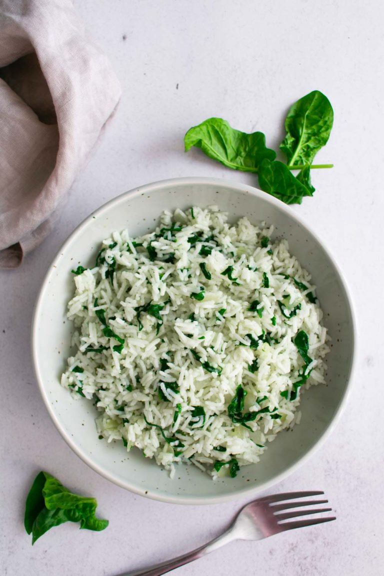 Greek spinach rice also known as spanakorizo