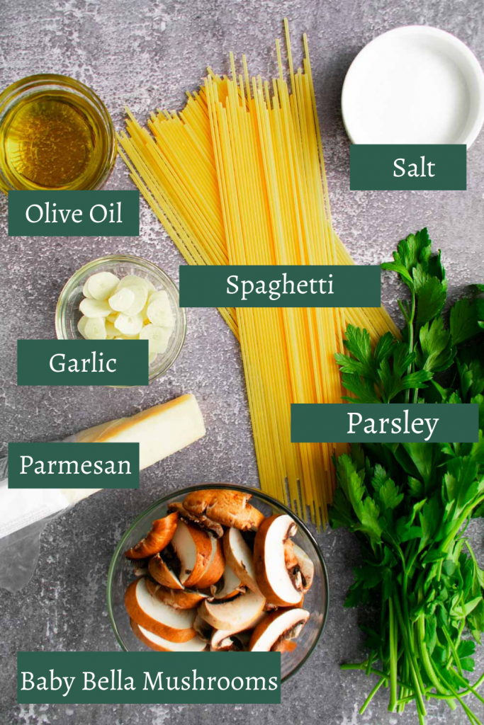 ingredients for aglio e olio pasta recipe.