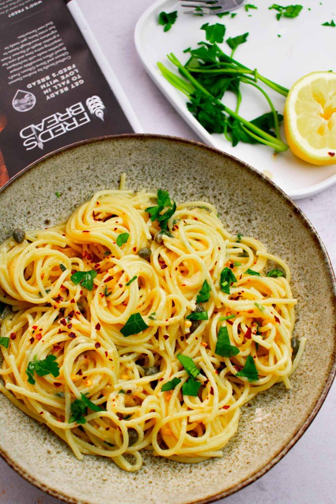 creamy lemon pasta with capers.