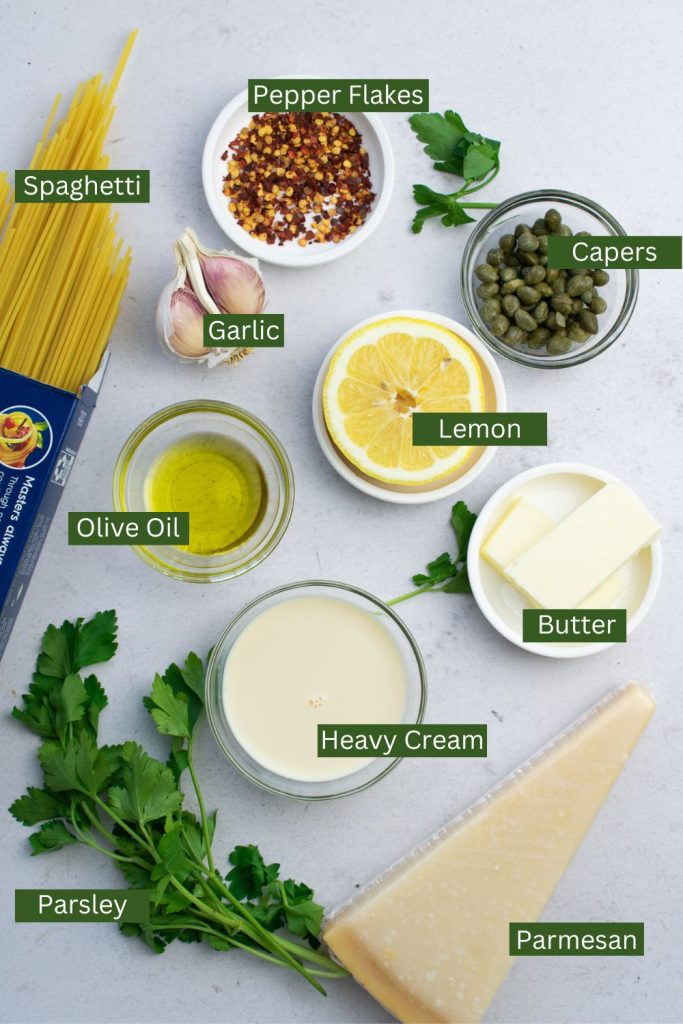 ingredients for lemon pasta with capers.