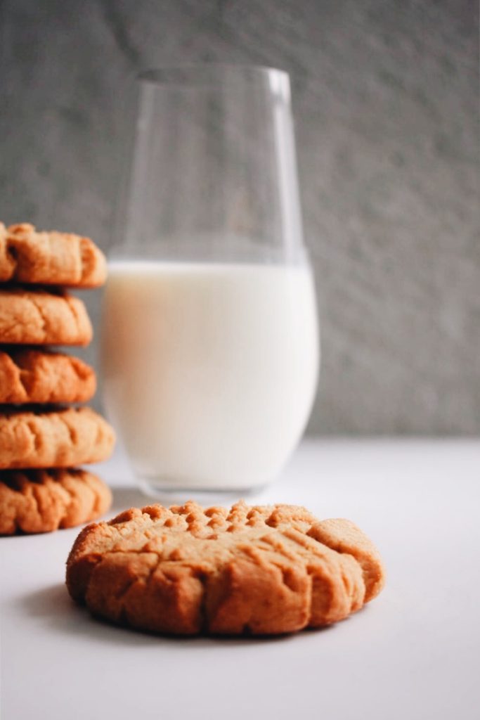 small batch peanut butter cookies with a glass of milk