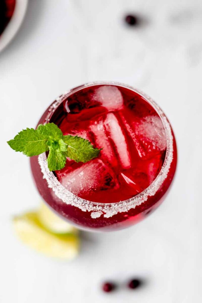  a top view of cranberry juice mocktail