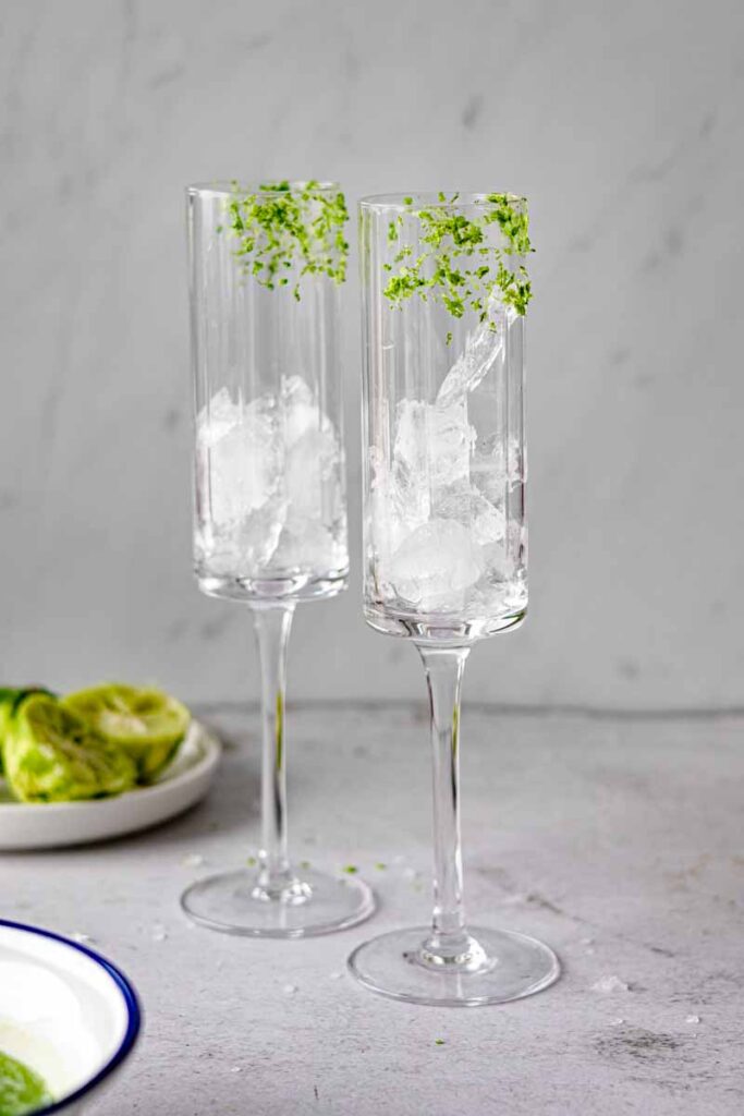champagne glasses filled with ice 