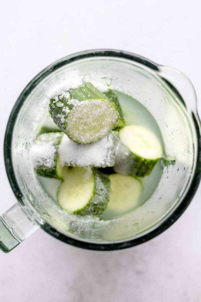 cucumber, lime, water and sugar in blender