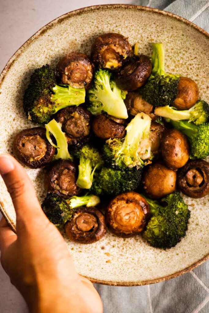 roasted mushrooms and broccoli