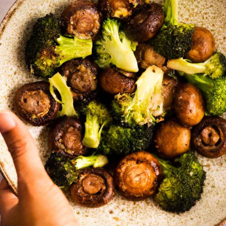 roasted mushrooms and broccoli