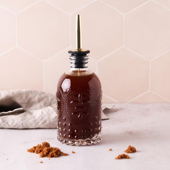 brown sugar cinnamon syrup on table with napkin in the background
