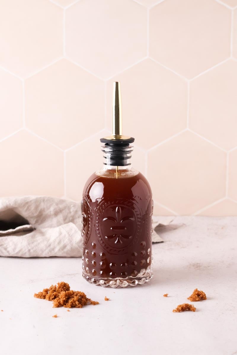 brown sugar cinnamon syrup with sprinkled brown sugar on the table